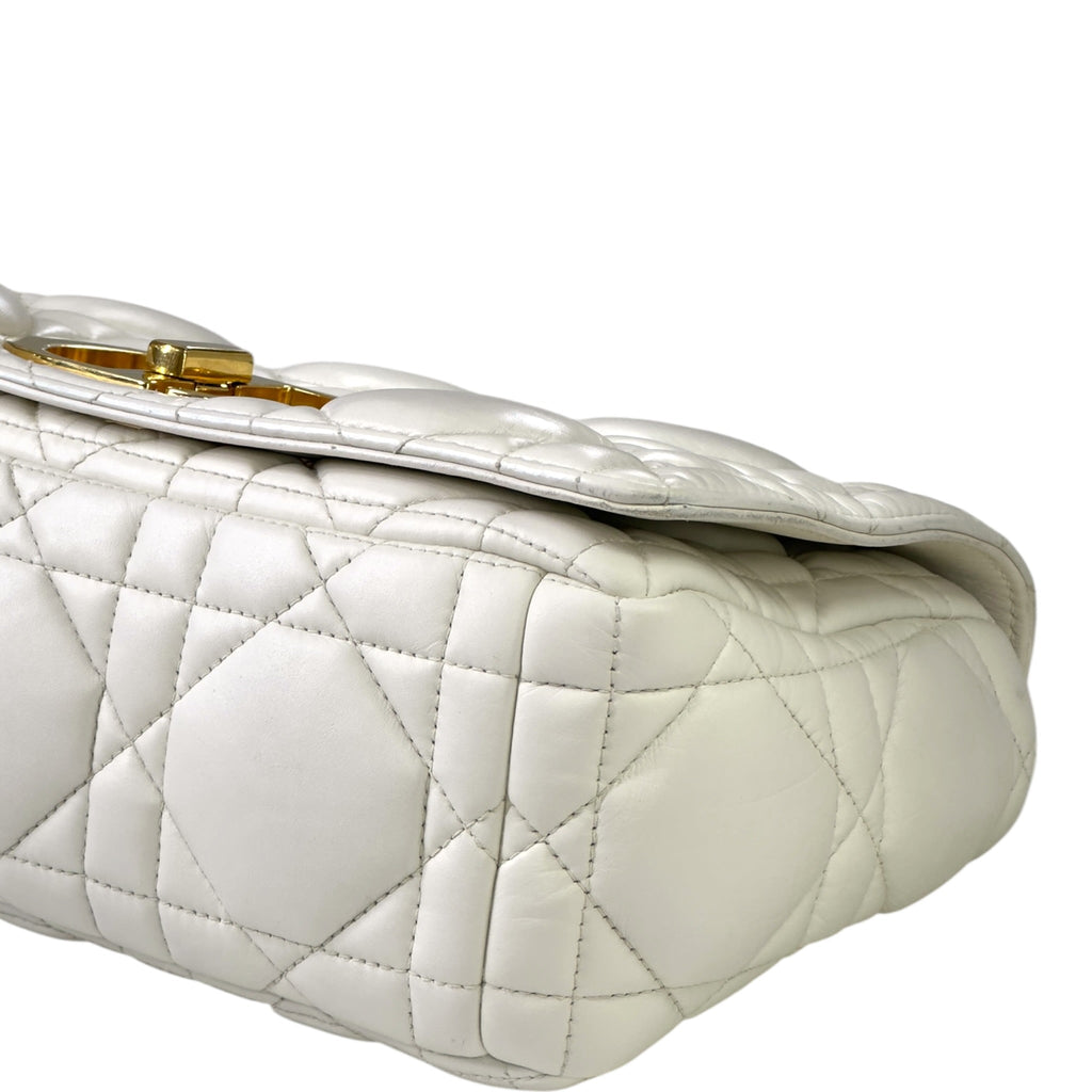 Christian Dior Caro Bag White Cannage Calfskin Leather