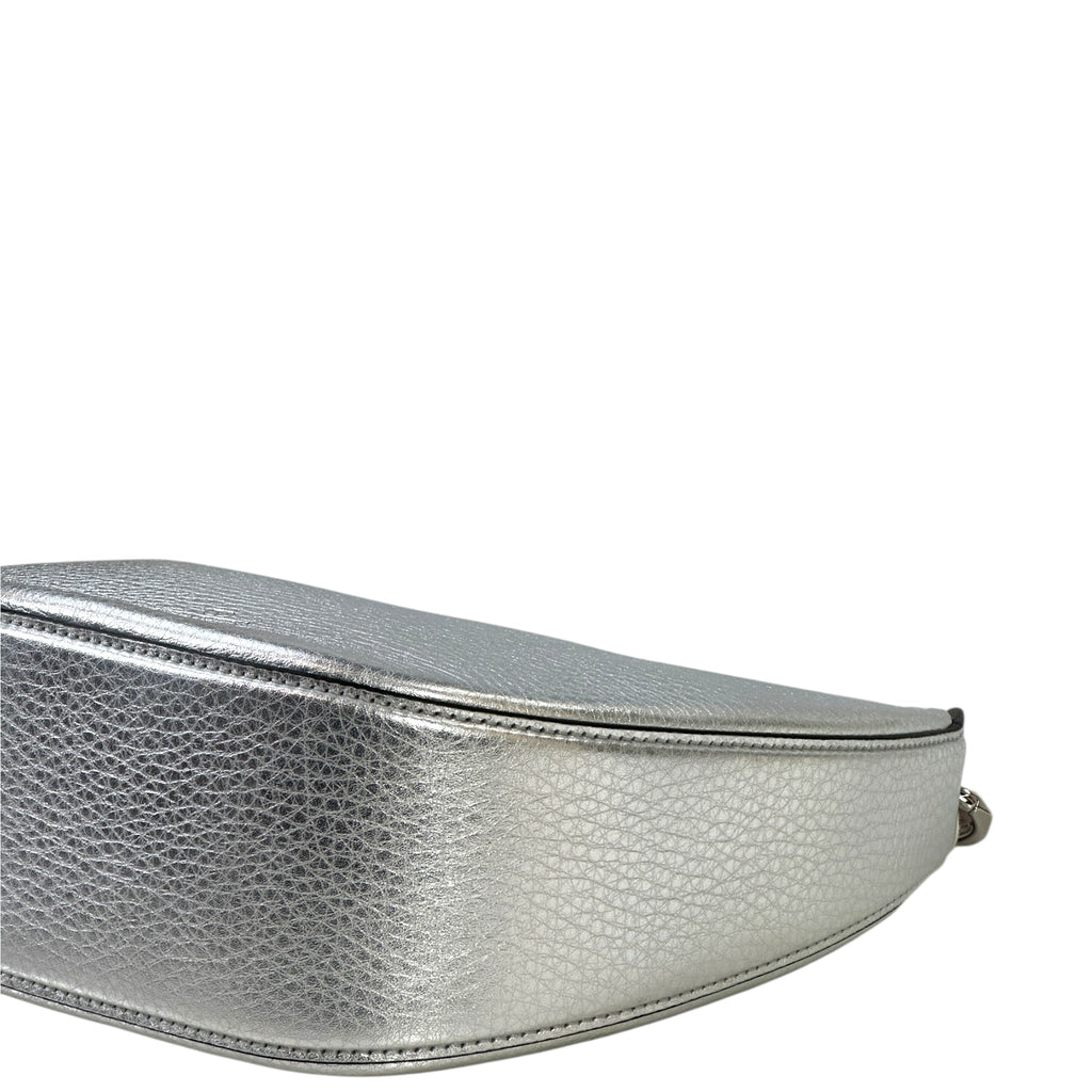 Valentino Garavani VLogo Moon Mini Hobo Bag Silver Metallic Calfskin