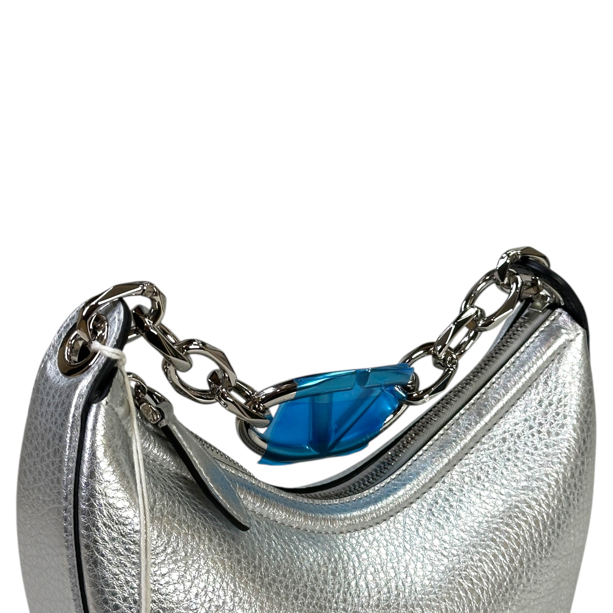 Valentino Garavani VLogo Moon Mini Hobo Bag Silver Metallic Calfskin