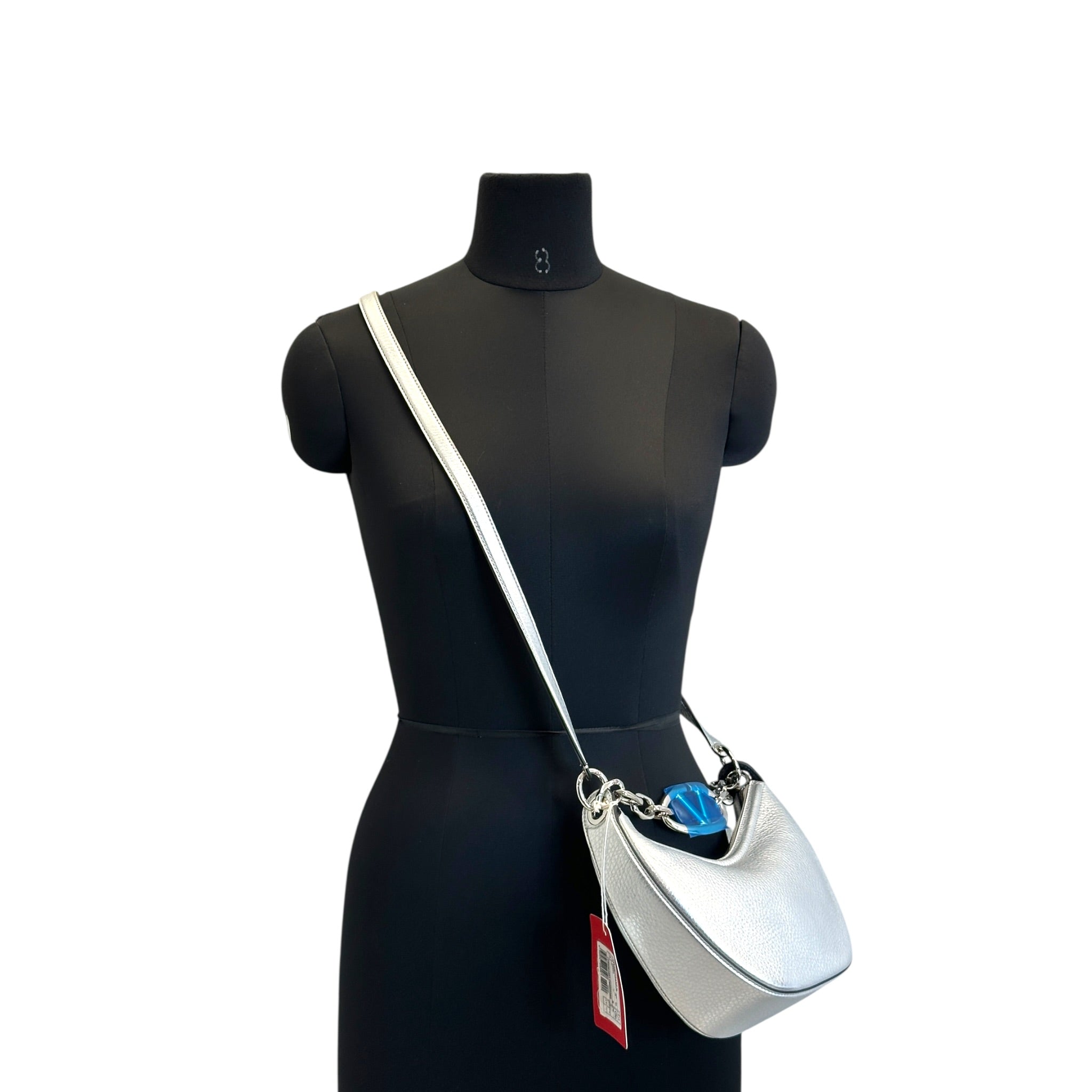 Valentino Garavani VLogo Moon Mini Hobo Bag Silver Metallic Calfskin