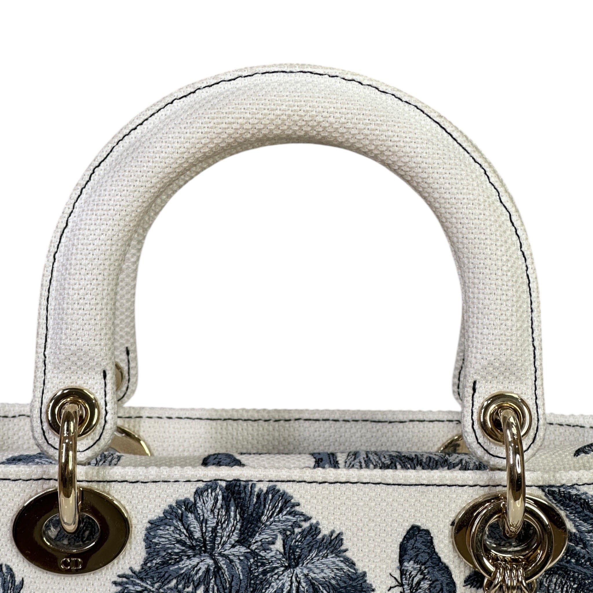 Christian Dior Lady D-Lite Bag Medium Toile de Jouy Blue White Canvas
