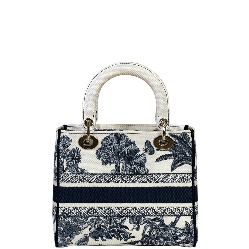 Christian Dior Lady D-Lite Bag Medium Toile de Jouy Blue White Canvas