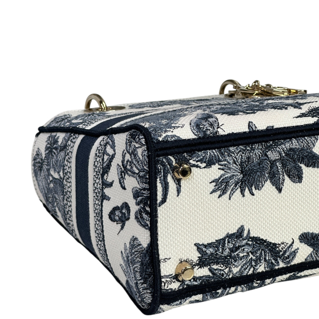 Christian Dior Lady D-Lite Bag Medium Toile de Jouy Blue White Canvas