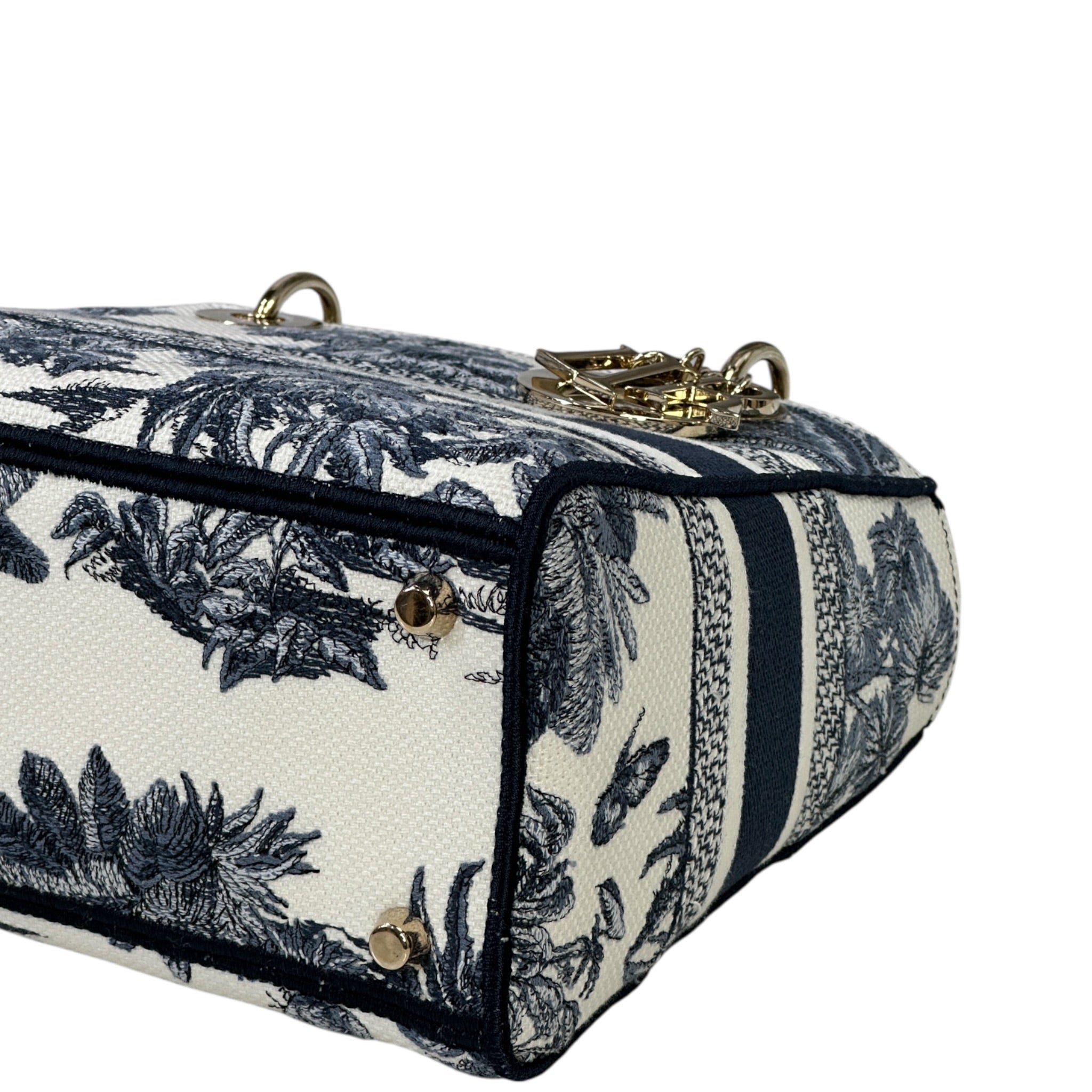 Christian Dior Lady D-Lite Bag Medium Toile de Jouy Blue White Canvas