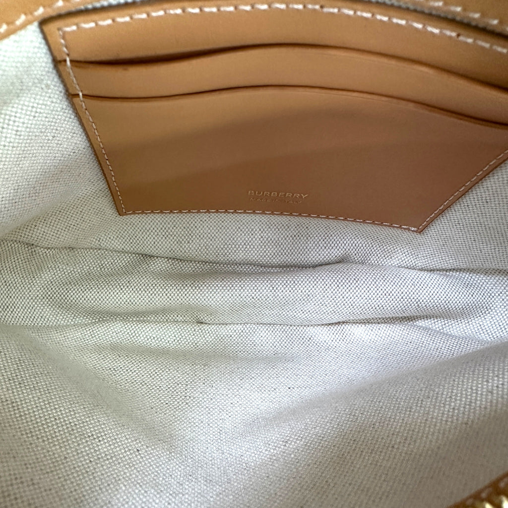Burberry Olympia Bag Beige/Brown Canvas Leather Trim