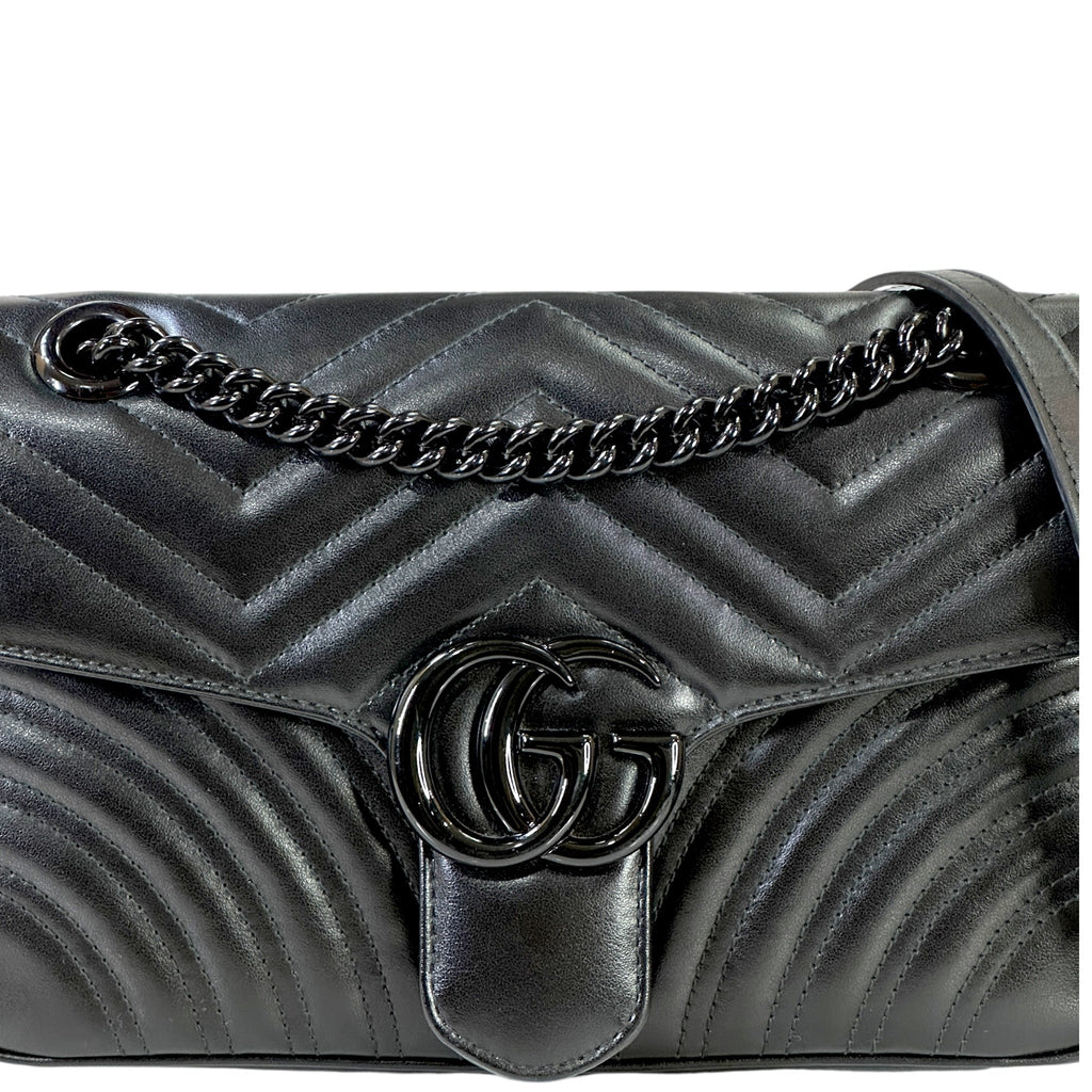 Gucci GG Marmont Shoulder Bag Small Black Matelassé Chevron
