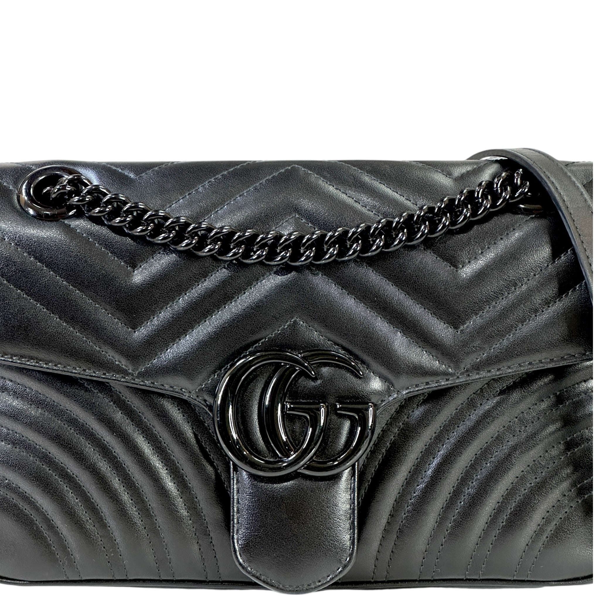 Gucci GG Marmont Shoulder Bag Small Black Matelassé Chevron