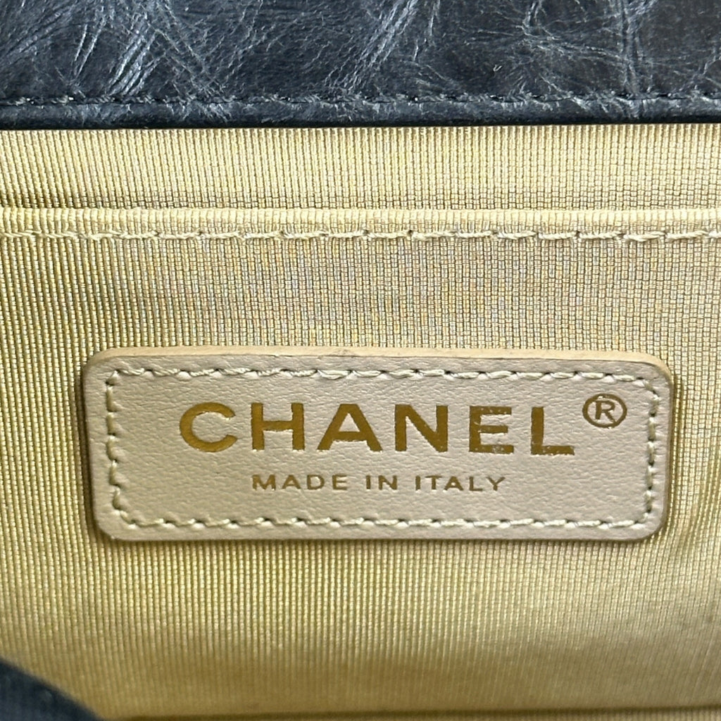 Chanel Boy Bag Small Chevron Chain Black Crumpled Calfskin