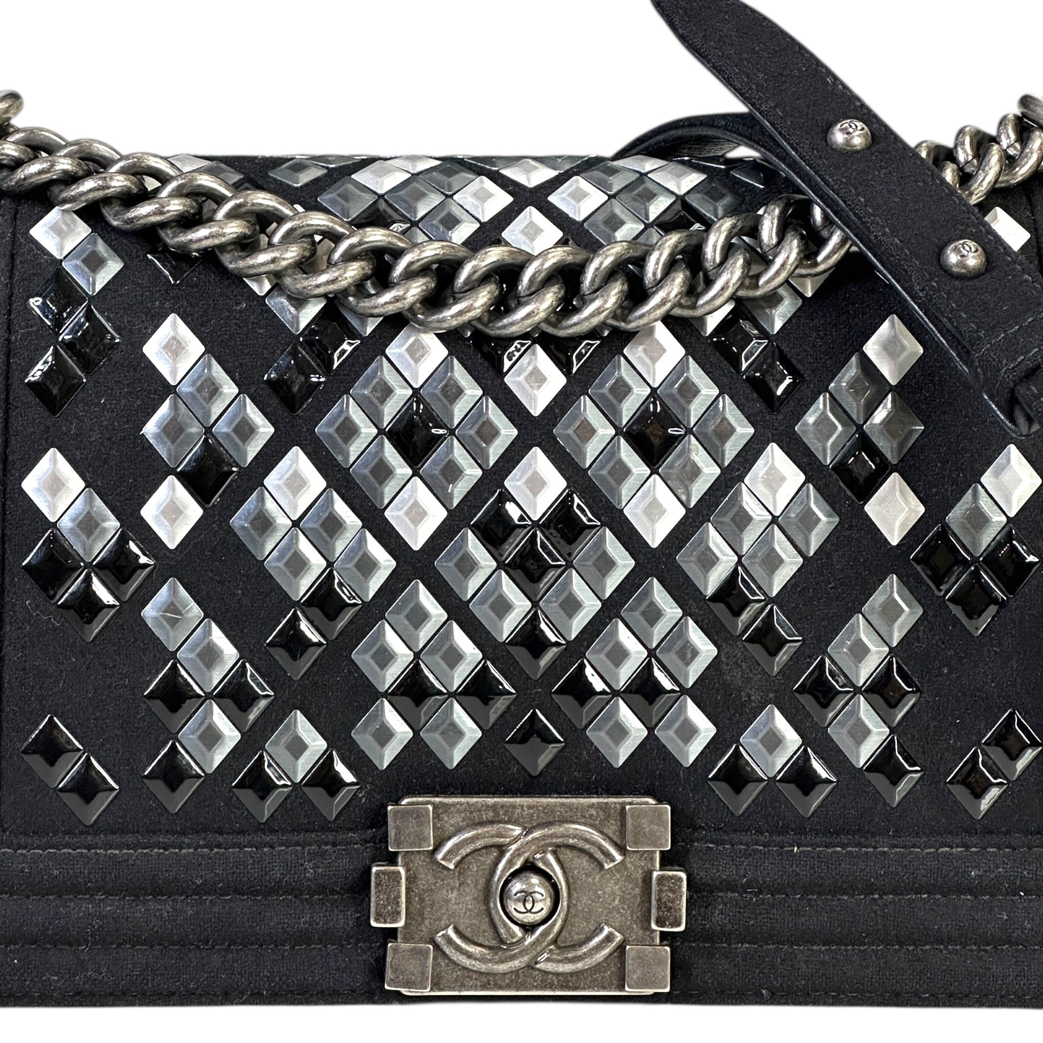 Chanel Mosaic Boy Bag Medium Black Quilted Wool