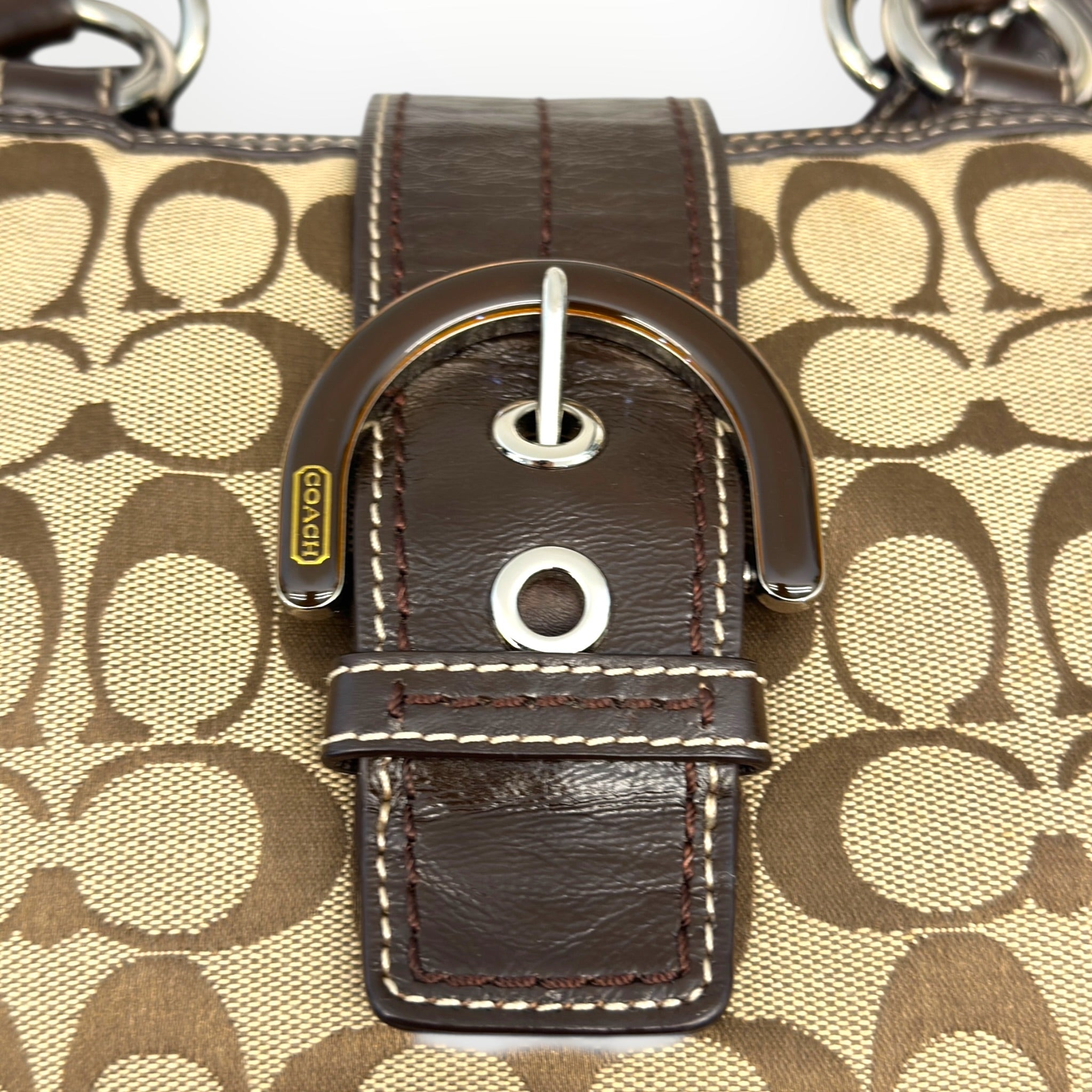 Coach Soho Lynn Hobo Bag Beige/Brown Signature Canvas