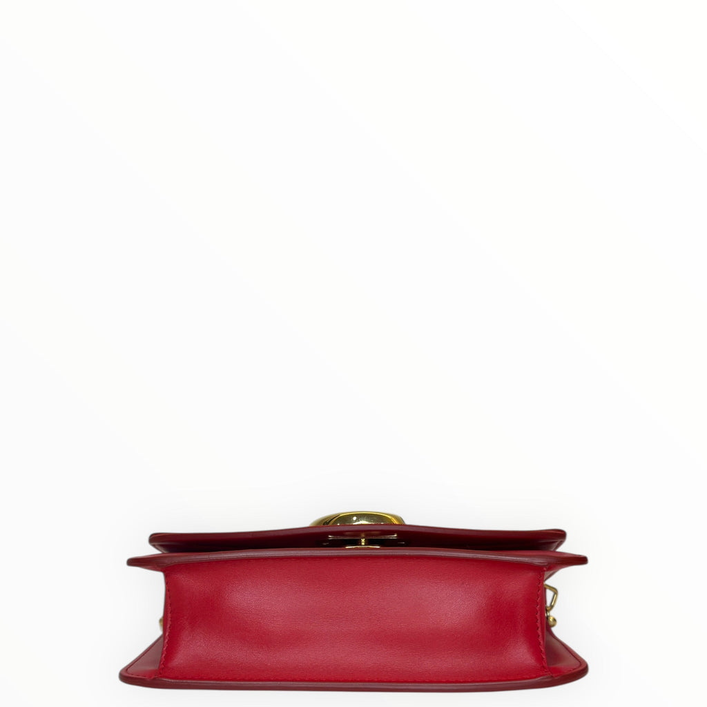 Chloé C Chain Shoulder Bag Red Suede-trimmed Leather
