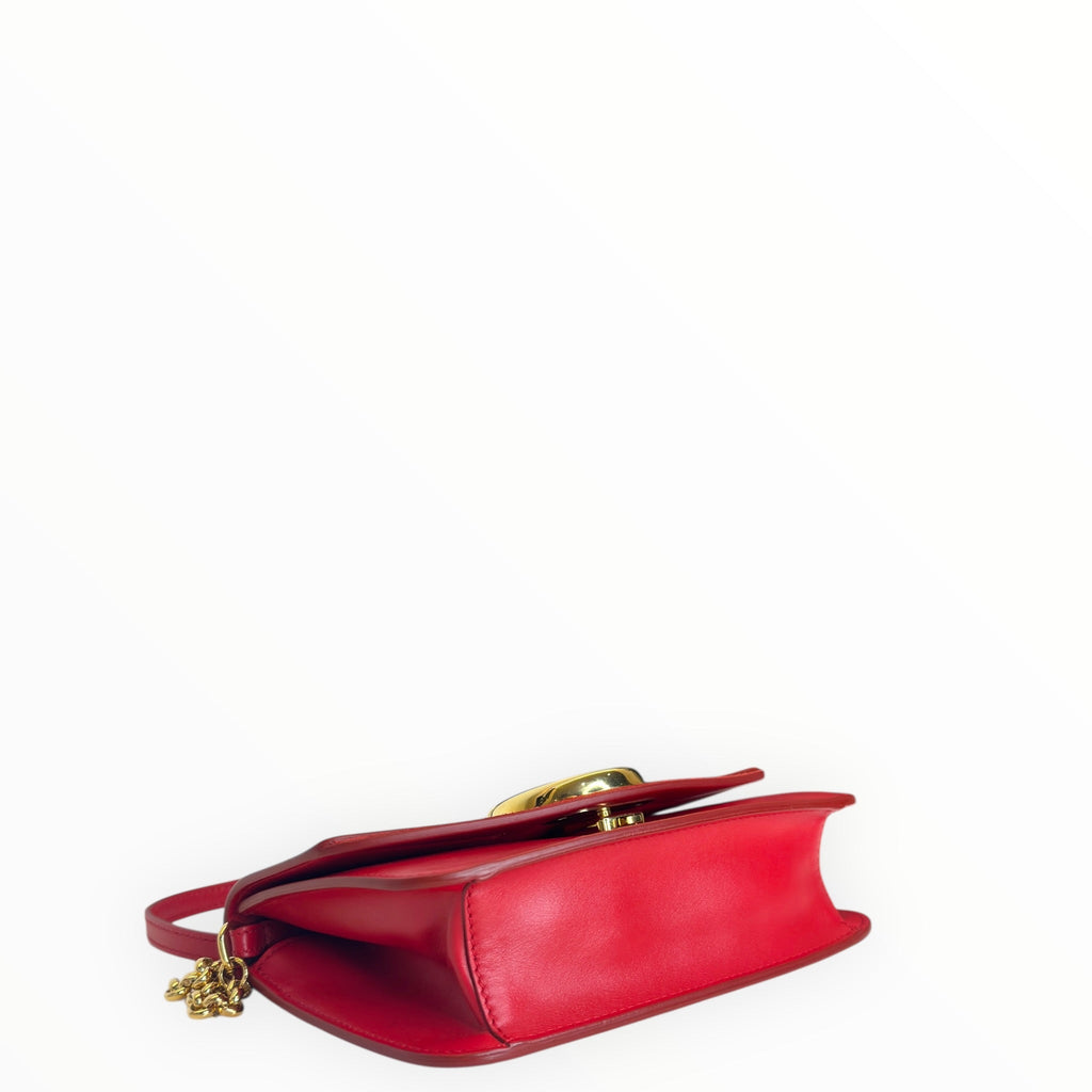Chloé C Chain Shoulder Bag Red Suede-trimmed Leather