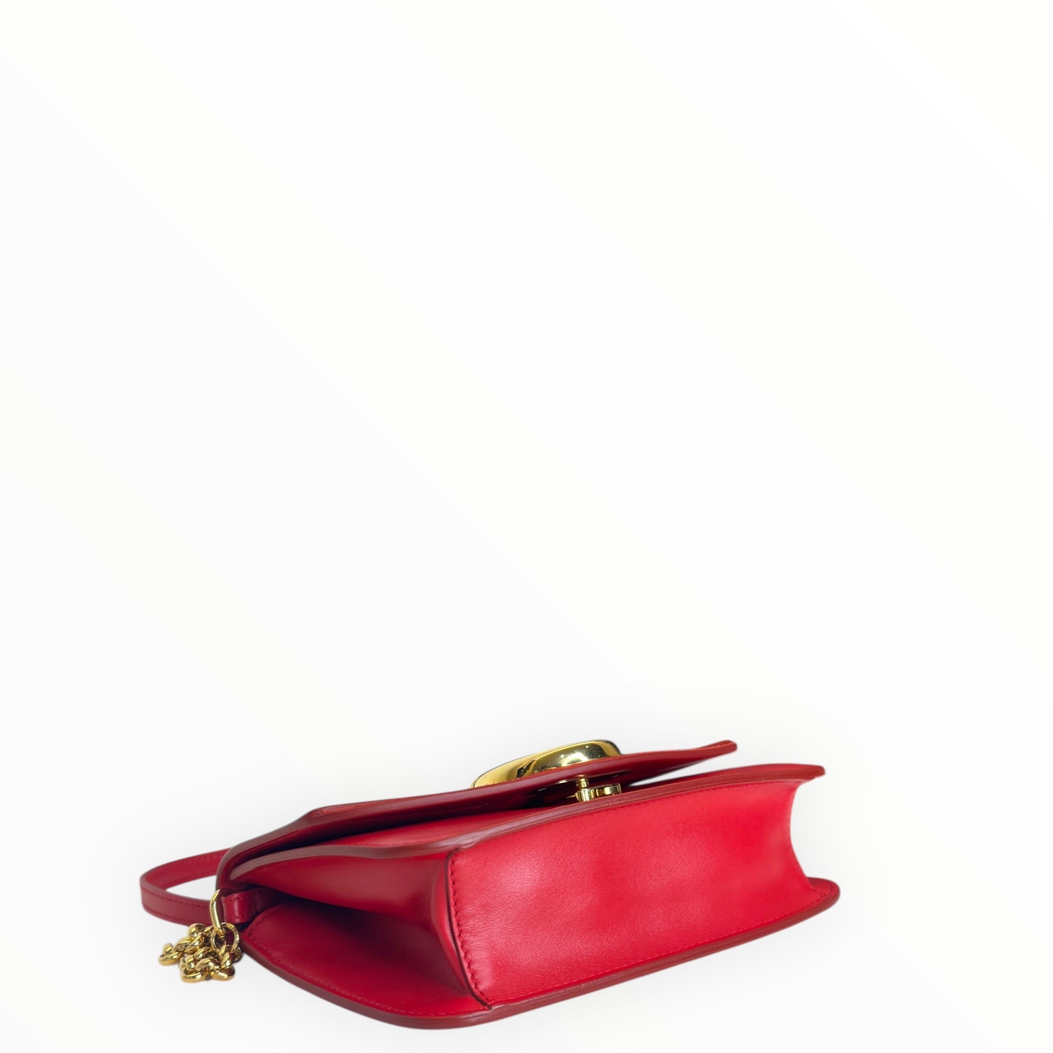 Chloé C Chain Shoulder Bag Red Suede-trimmed Leather