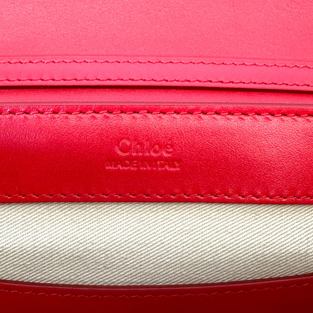 Chloé C Chain Shoulder Bag Red Suede-trimmed Leather