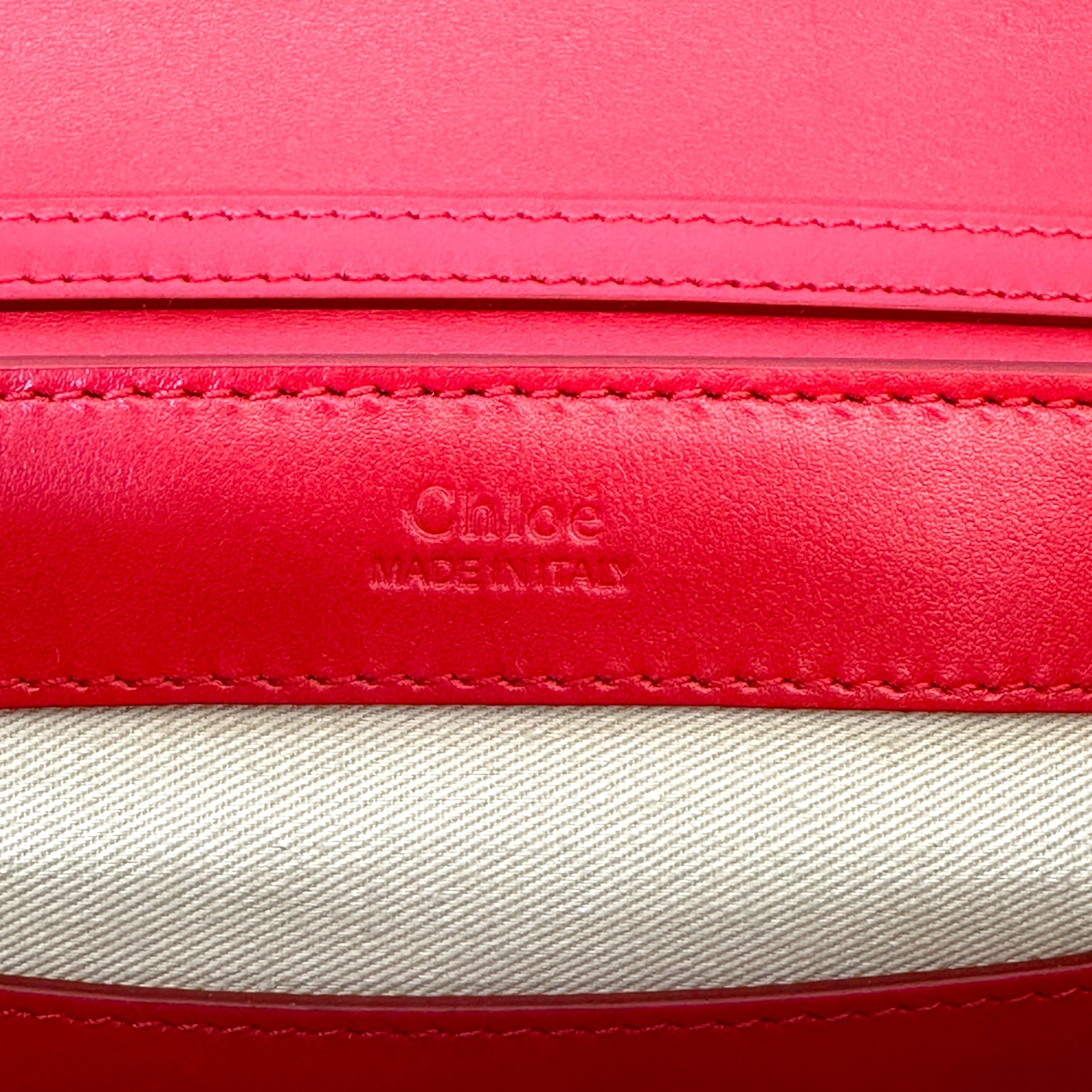 Chloé C Chain Shoulder Bag Red Suede-trimmed Leather