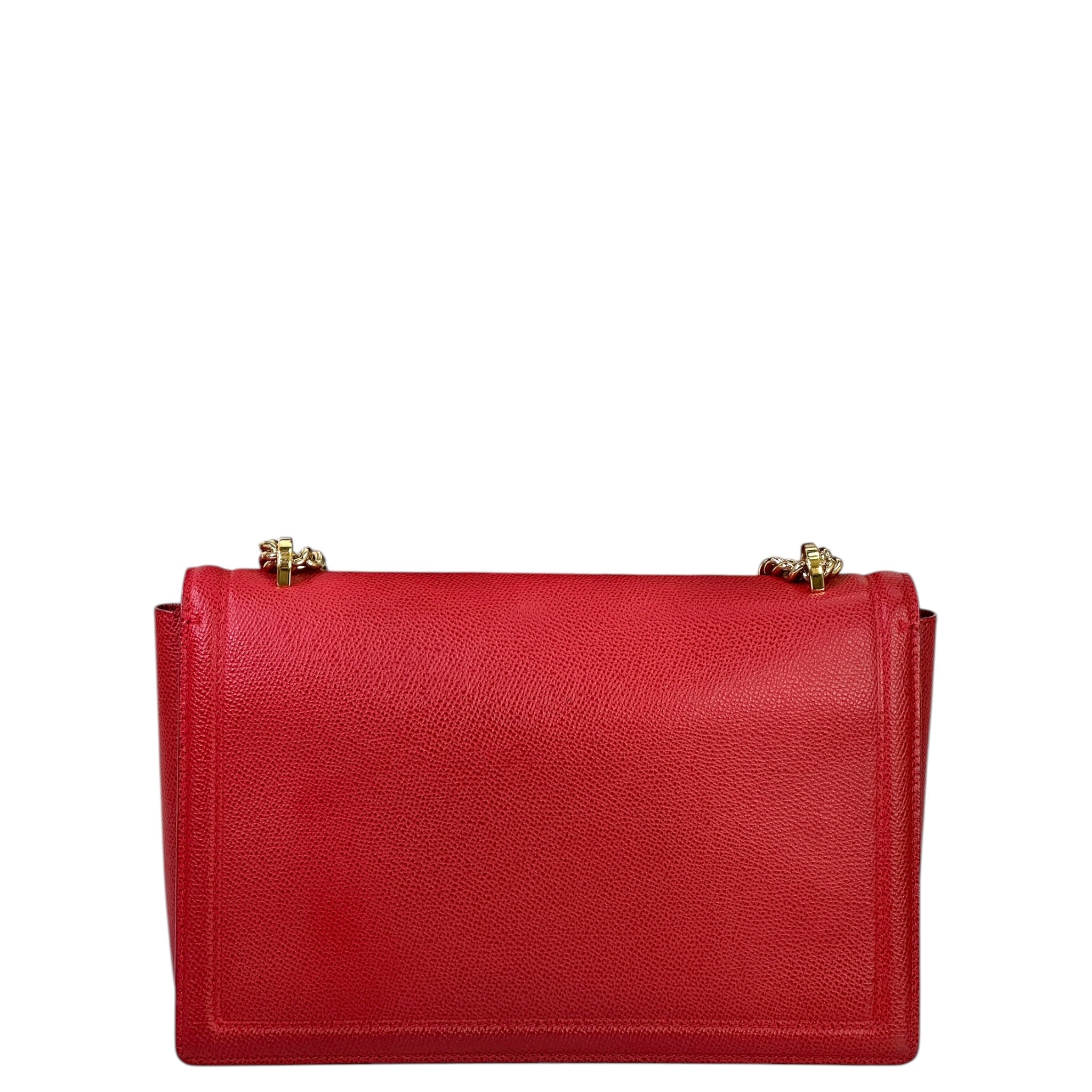 Salvatore Ferragamo Vara Bow Flap Chain Clutch Red Leather