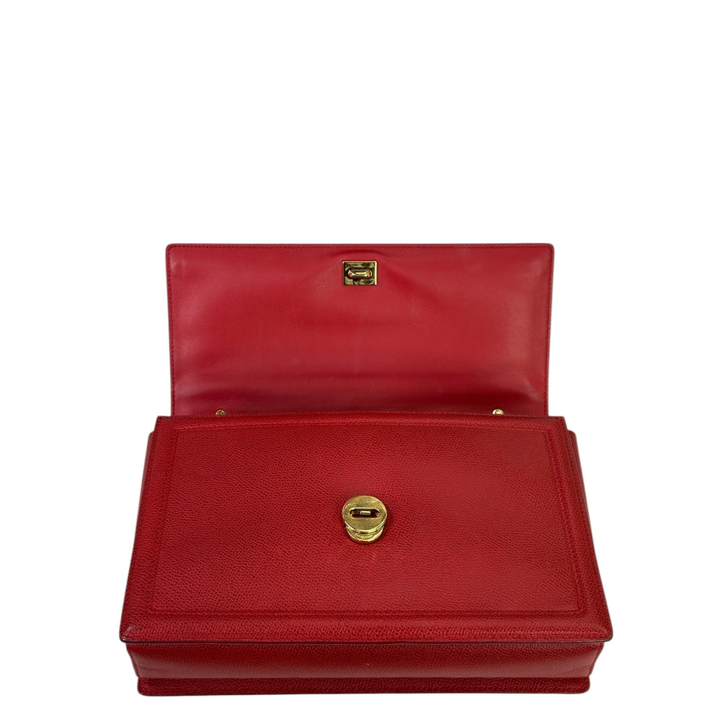 Salvatore Ferragamo Vara Bow Flap Chain Clutch Red Leather