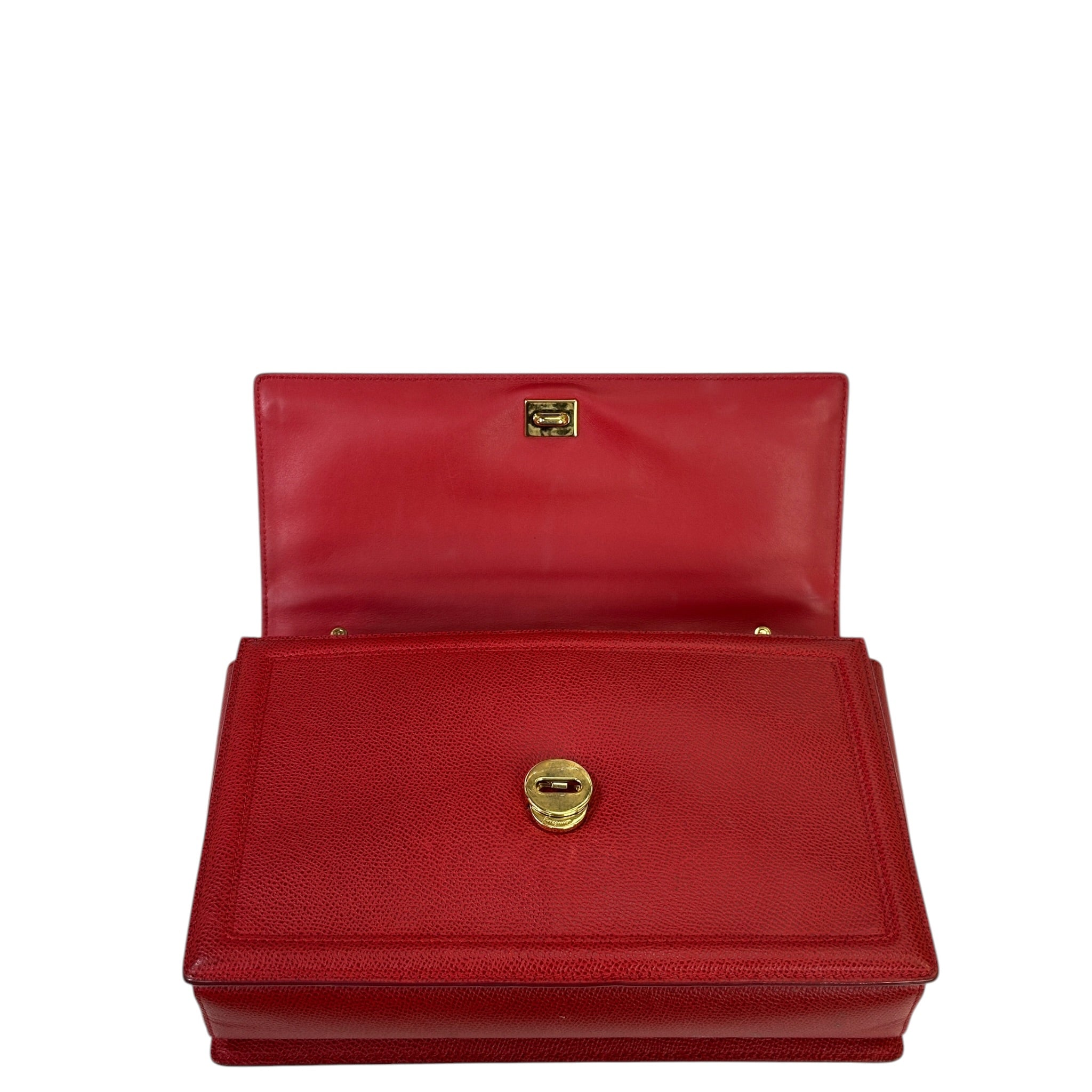 Salvatore Ferragamo Vara Bow Flap Chain Clutch Red Leather