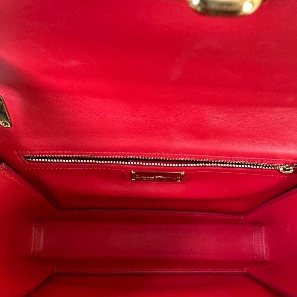 Salvatore Ferragamo Vara Bow Flap Chain Clutch Red Leather