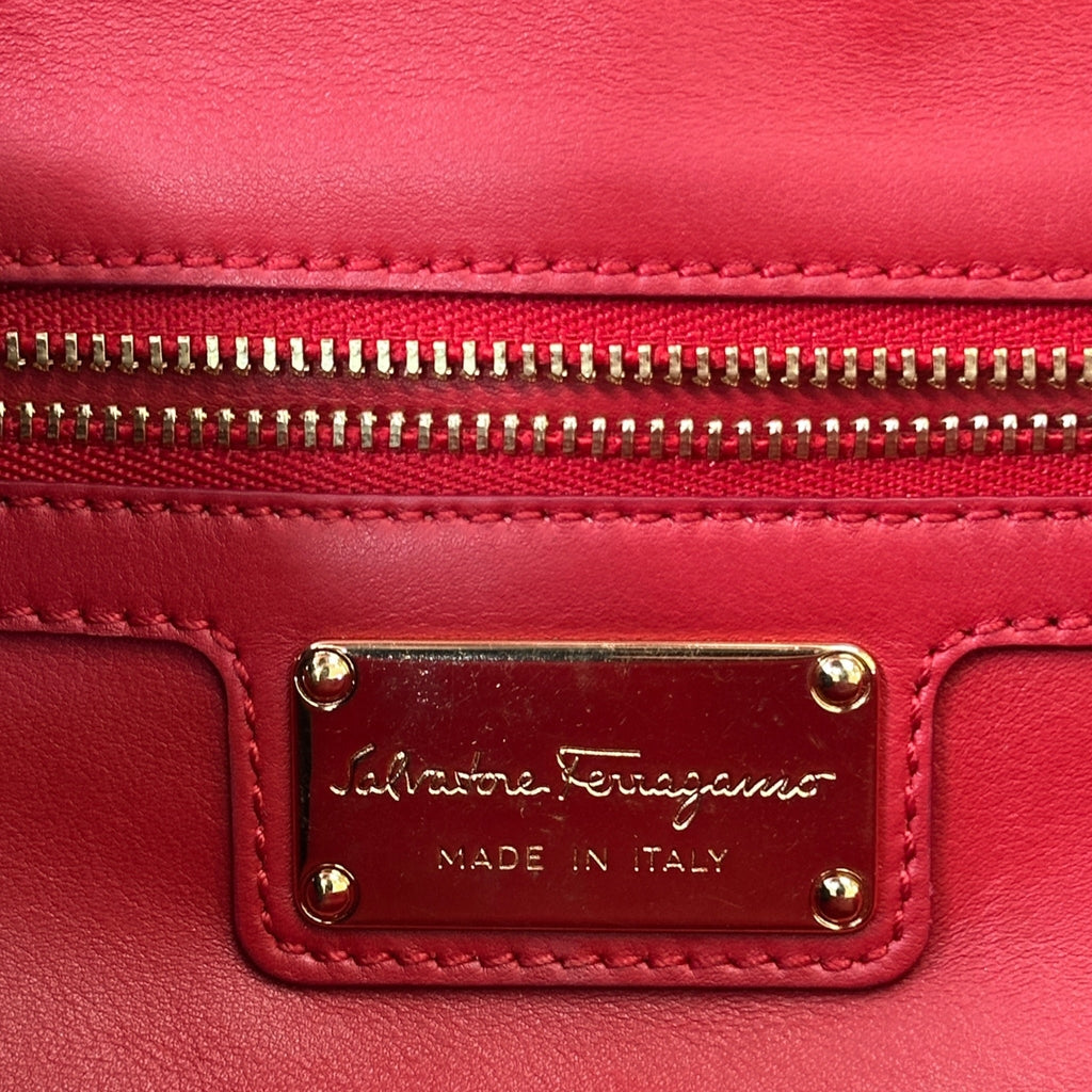 Salvatore Ferragamo Vara Bow Flap Chain Clutch Red Leather