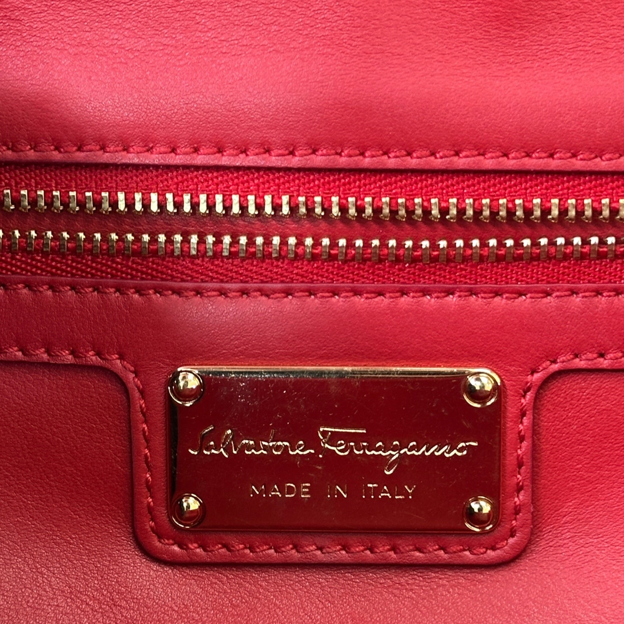Salvatore Ferragamo Vara Bow Flap Chain Clutch Red Leather