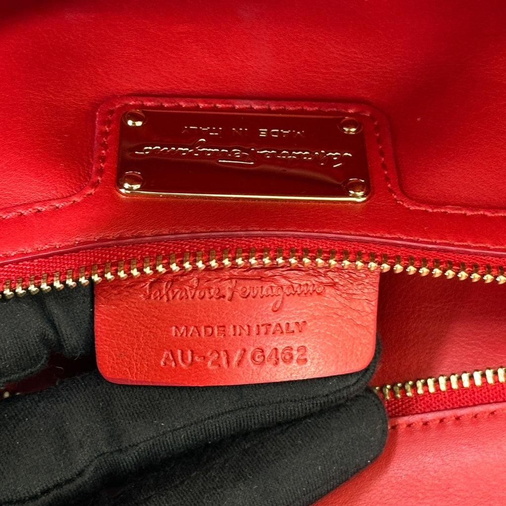 Salvatore Ferragamo Vara Bow Flap Chain Clutch Red Leather