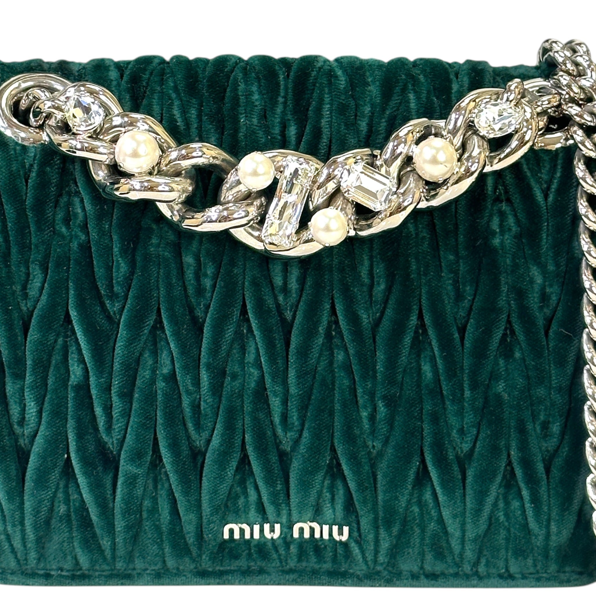 Miu Miu Club Shoulder Bag Small Green Velvet Matelassé