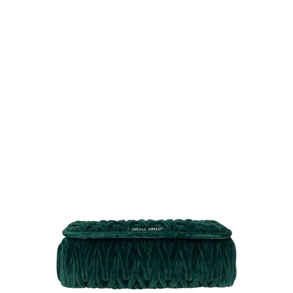 Miu Miu Club Shoulder Bag Small Green Velvet Matelassé