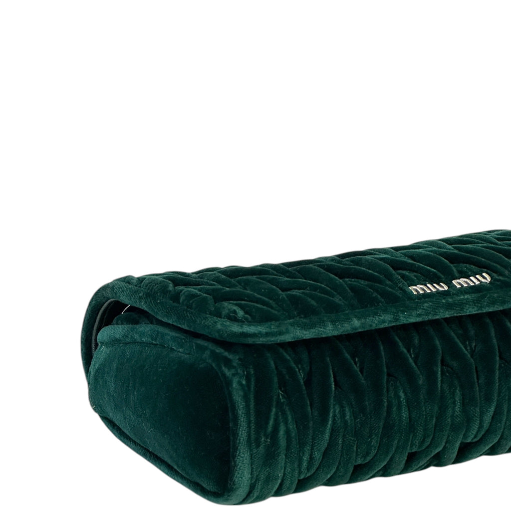 Miu Miu Club Shoulder Bag Small Green Velvet Matelassé