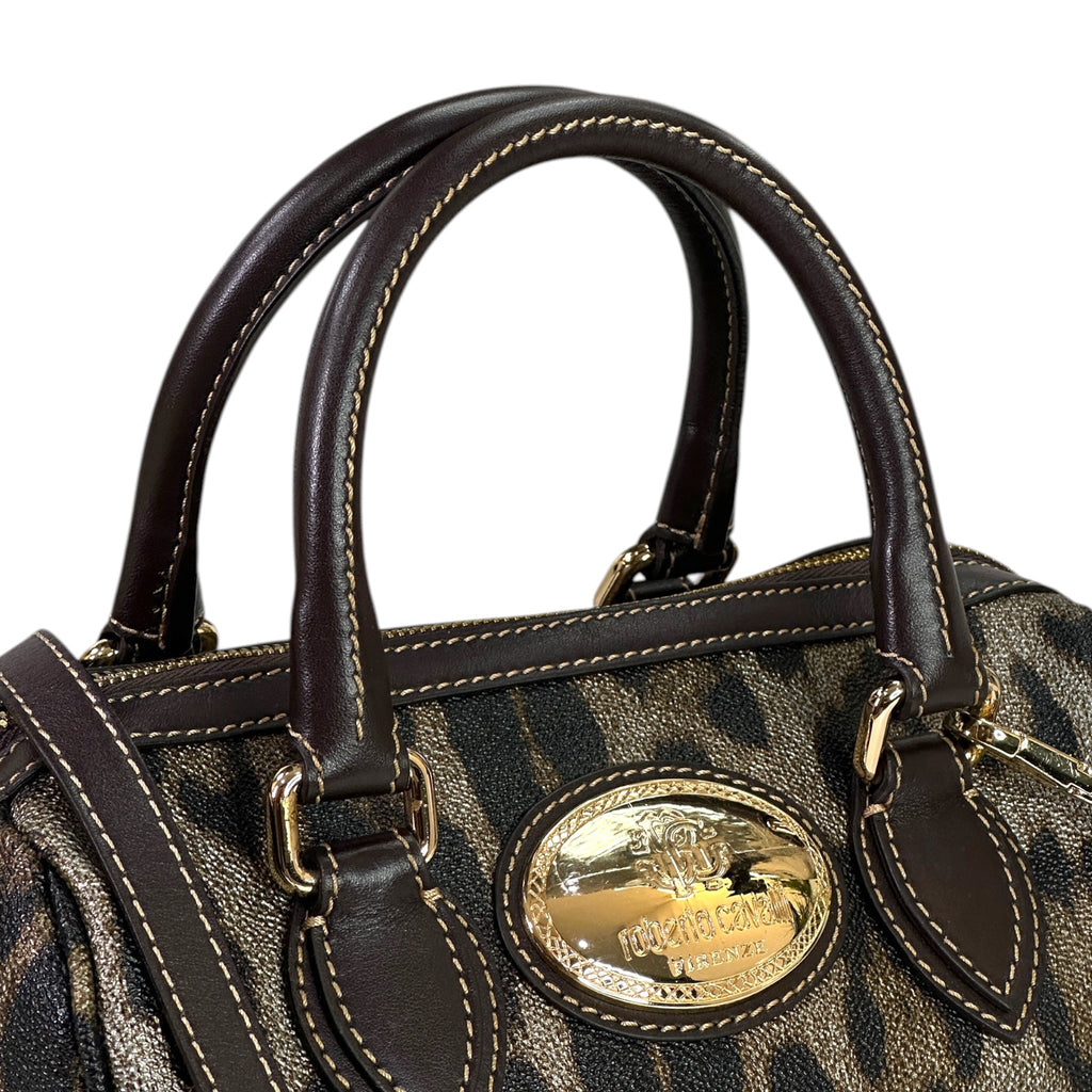 Roberto Cavalli Boston Bag Brown Leopard Print Leather