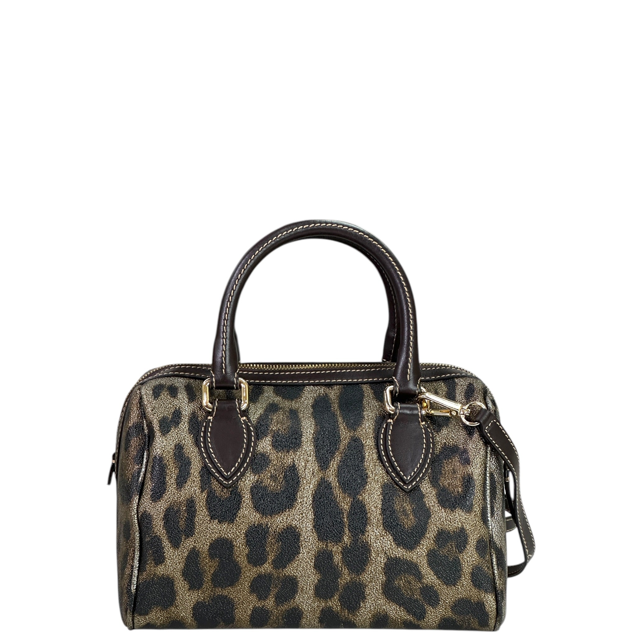 Roberto Cavalli Boston Bag Brown Leopard Print Leather