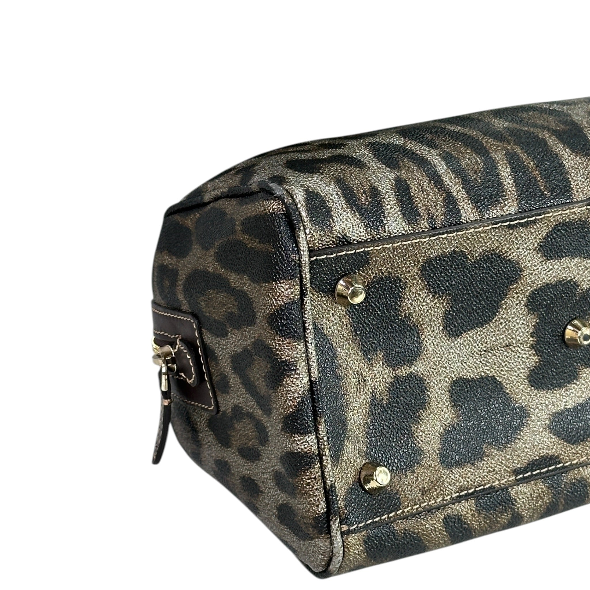 Roberto Cavalli Boston Bag Brown Leopard Print Leather