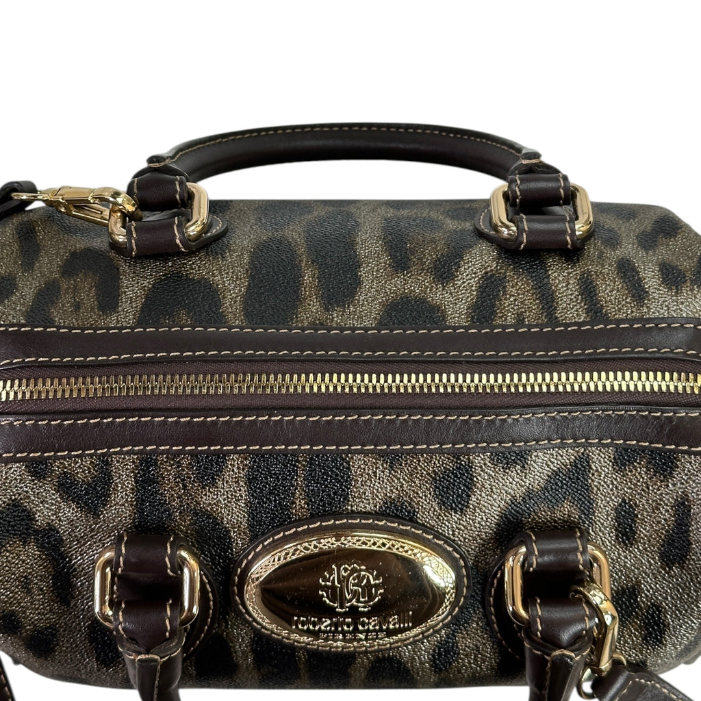 Roberto Cavalli Boston Bag Brown Leopard Print Leather