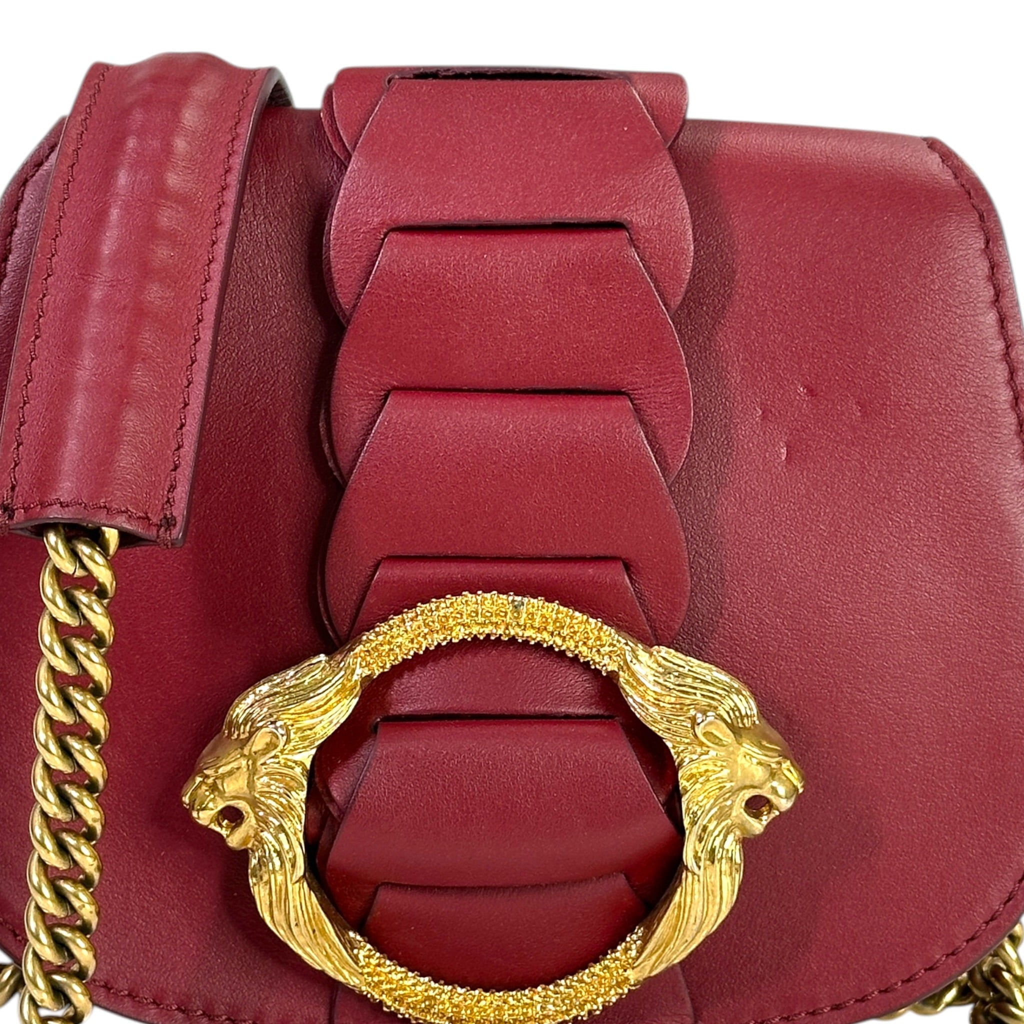 Roberto Cavalli Lion Head Shoulder Bag Red Leather
