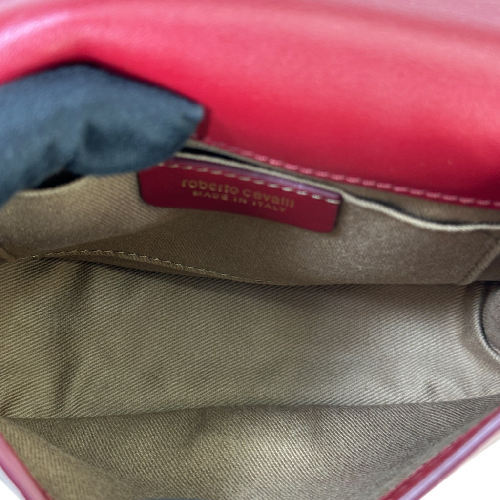 Roberto Cavalli Lion Head Shoulder Bag Red Leather