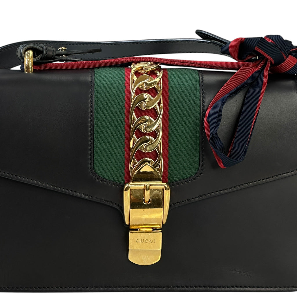 Gucci Sylvie Shoulder Bag Medium Black Leather