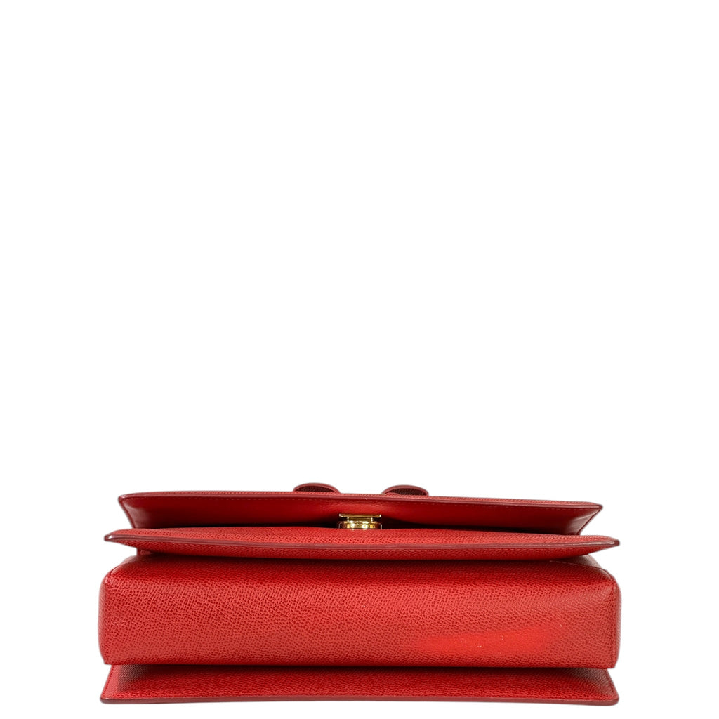Salvatore Ferragamo Vara Bow Flap Chain Clutch Red Leather