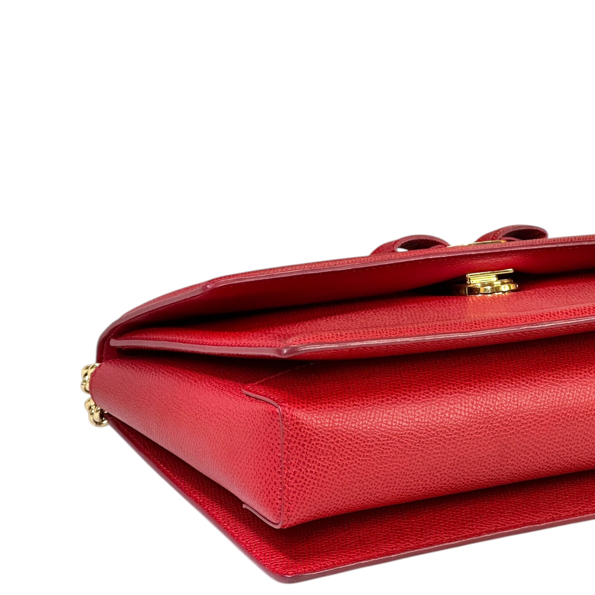 Salvatore Ferragamo Vara Bow Flap Chain Clutch Red Leather