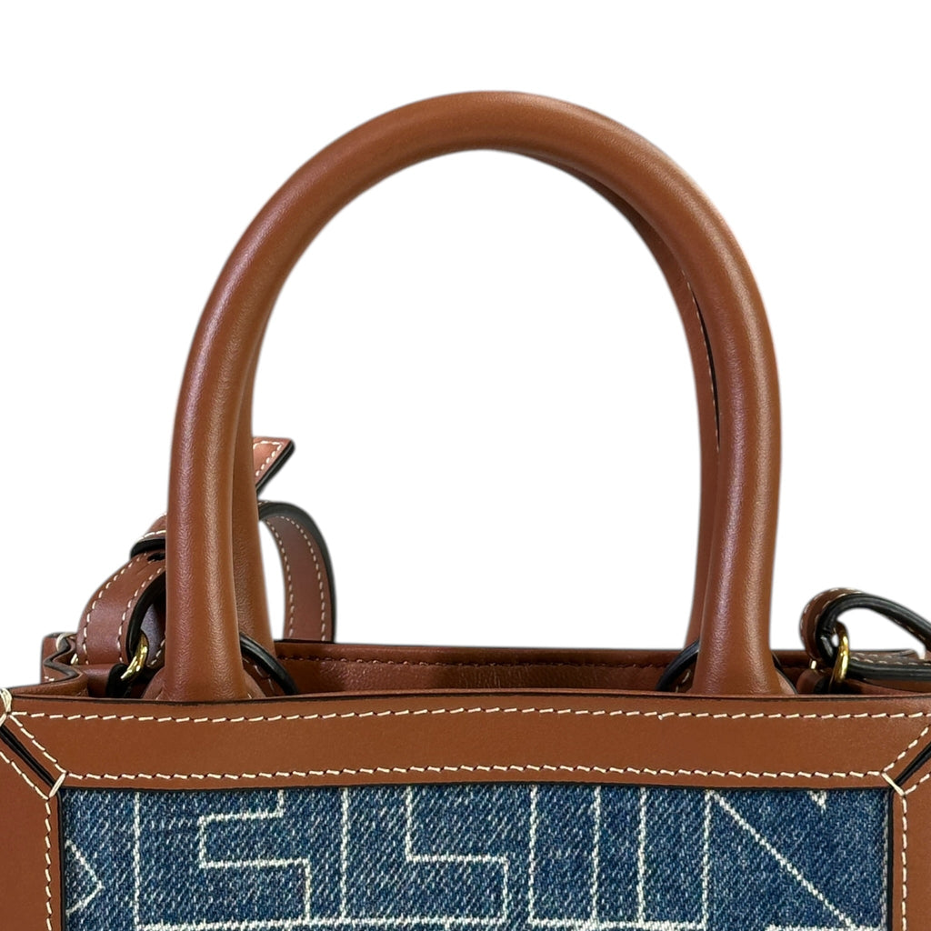 Celine Mini Vertical Cabas Bag Printed Denim Brown Leather