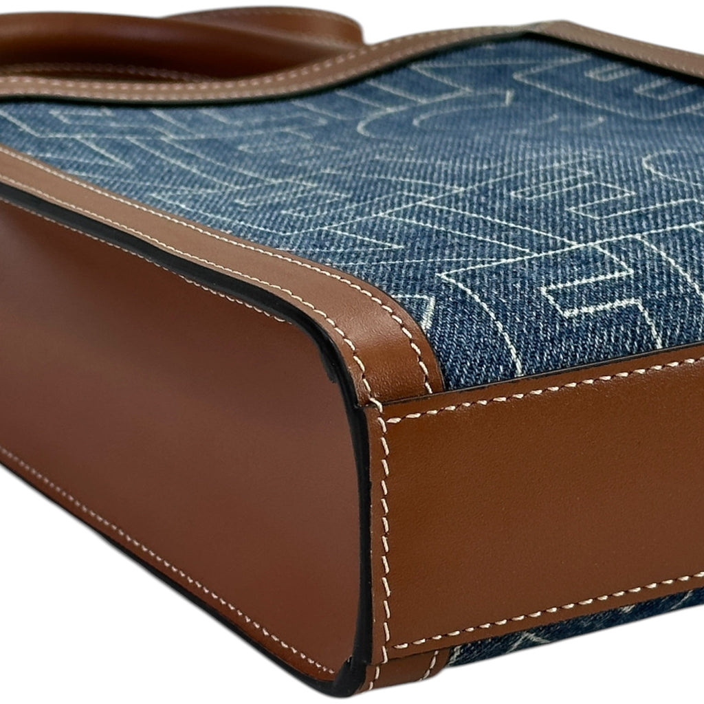 Celine Mini Vertical Cabas Bag Printed Denim Brown Leather