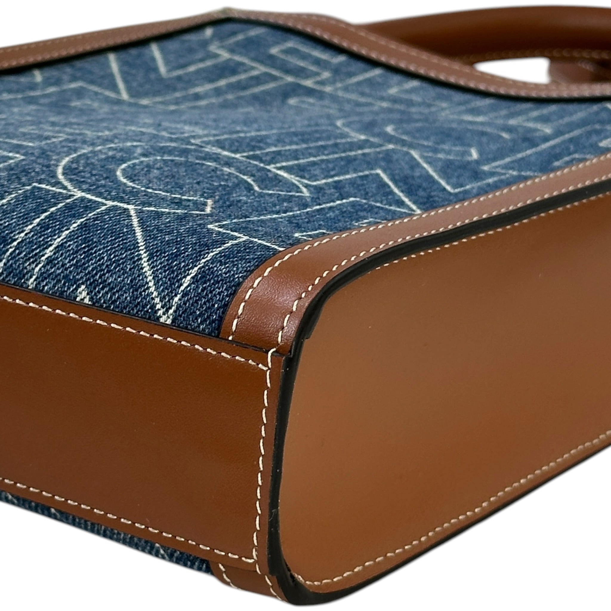 Celine Mini Vertical Cabas Bag Printed Denim Brown Leather