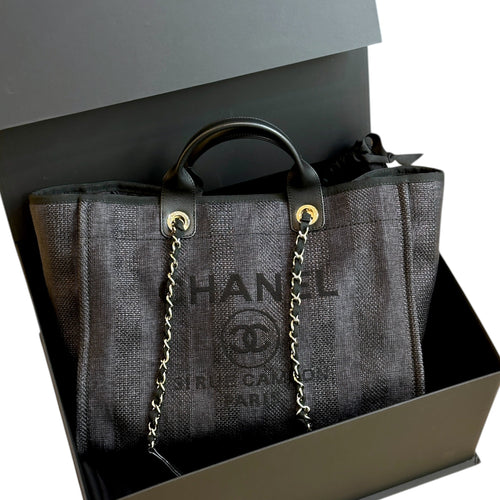 Chanel Deauville Shopper Tote Black Canvas