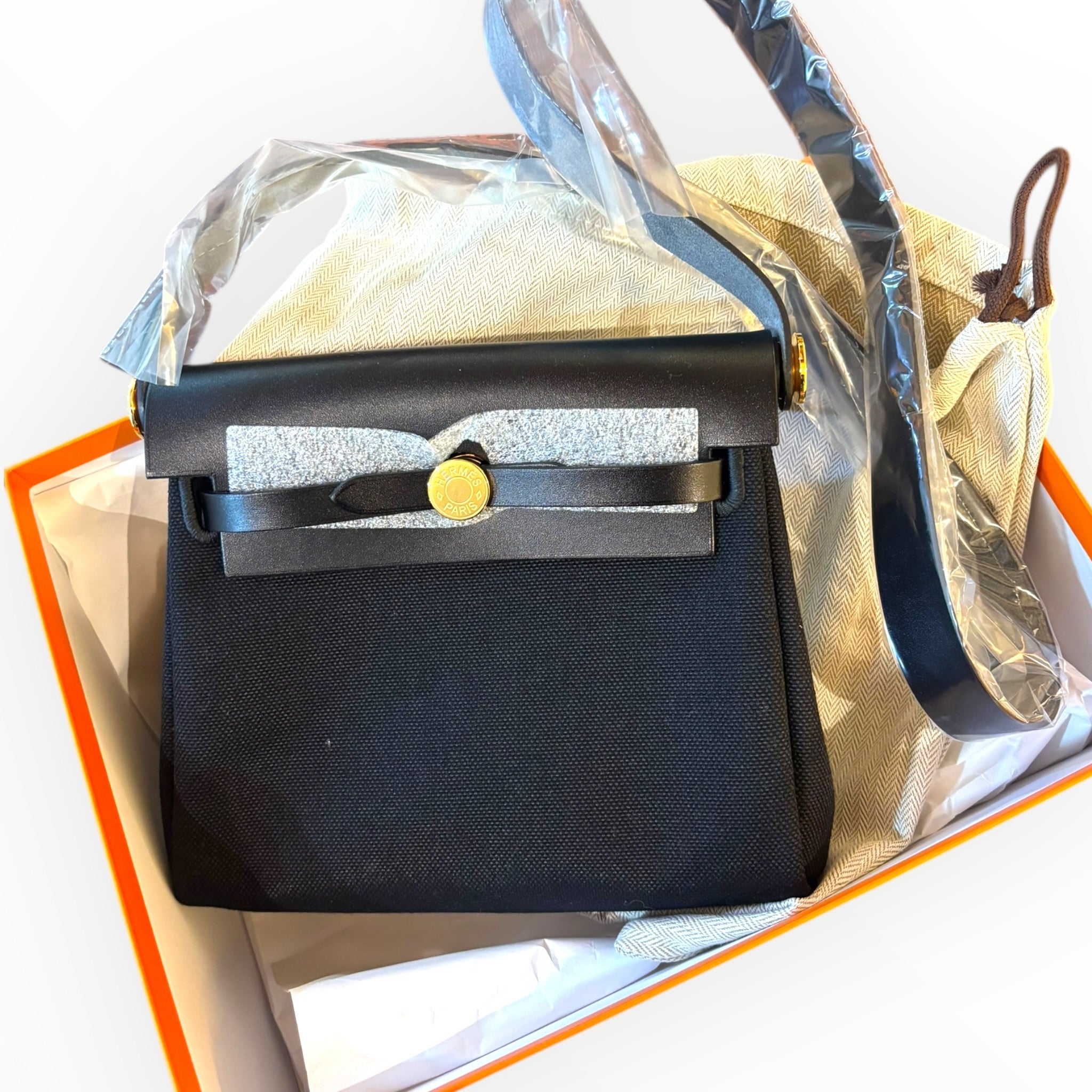 Hermès Mini Herbag Zip 20 Black Canvas GHW