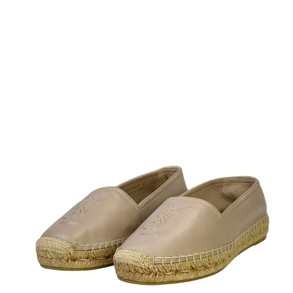 Saint Laurent Cassandre Espadrilles Beige Logo-Embossed Leather EU 36