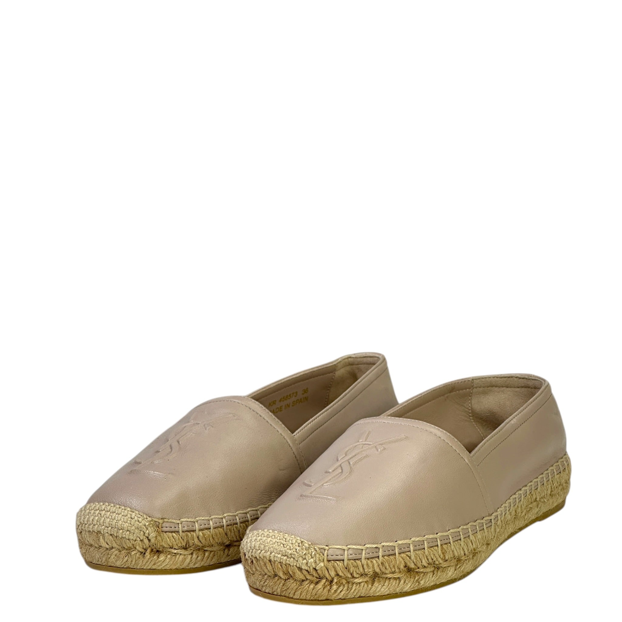 Saint Laurent Cassandre Espadrilles Beige Logo-Embossed Leather EU 36