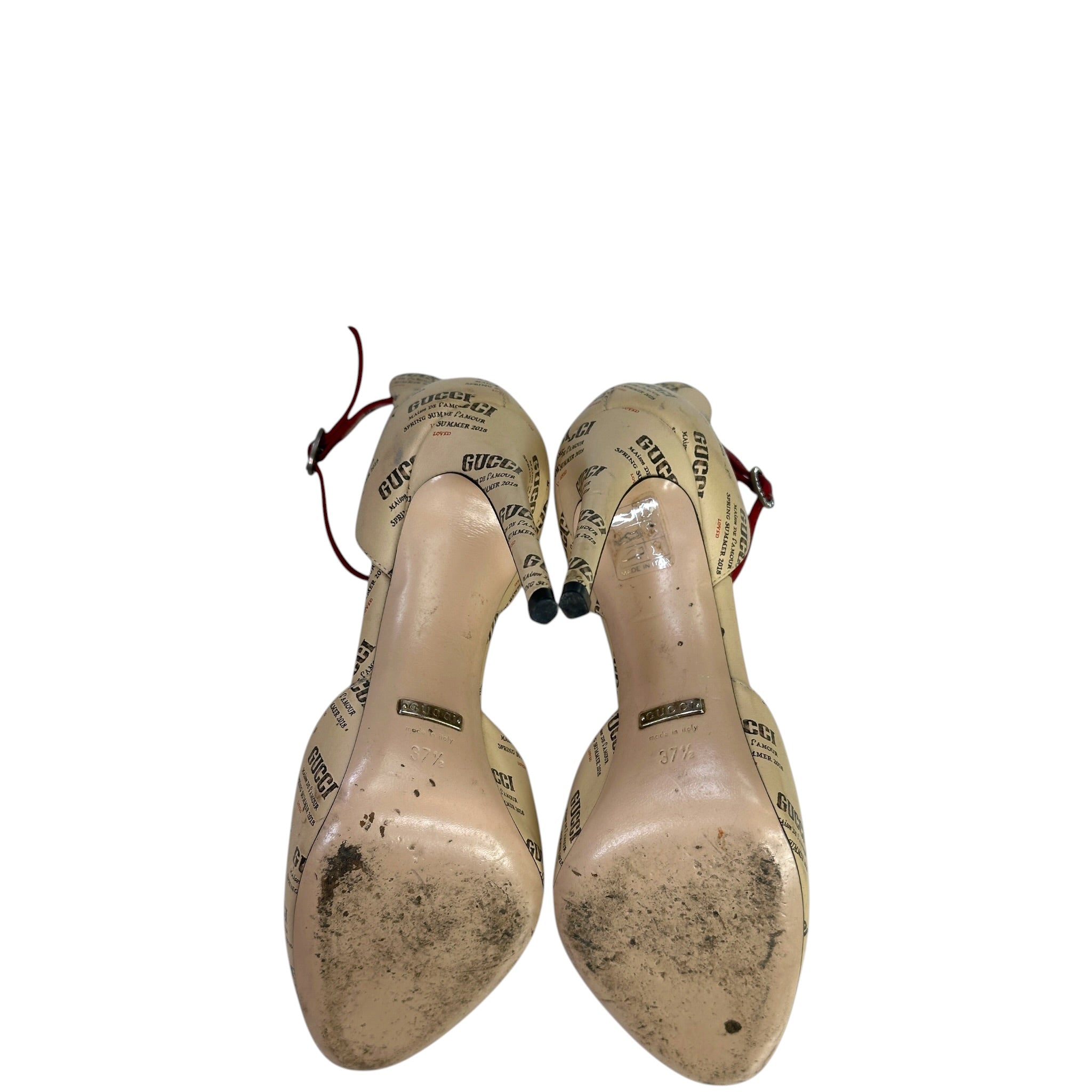 Gucci Daisy Ankle Strap D'orsay Pumps Beige/Red Printed Leather EU 36.5