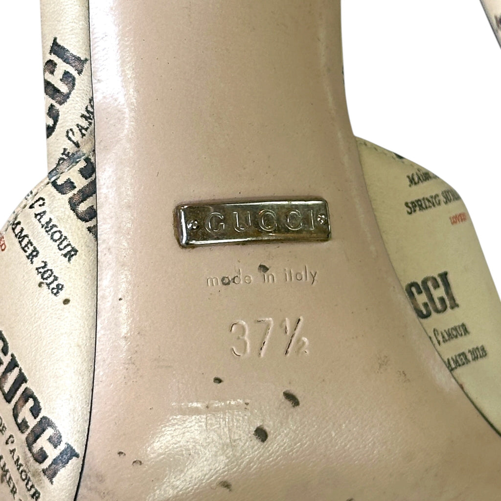 Gucci Daisy Ankle Strap D'orsay Pumps Beige/Red Printed Leather EU 36.5