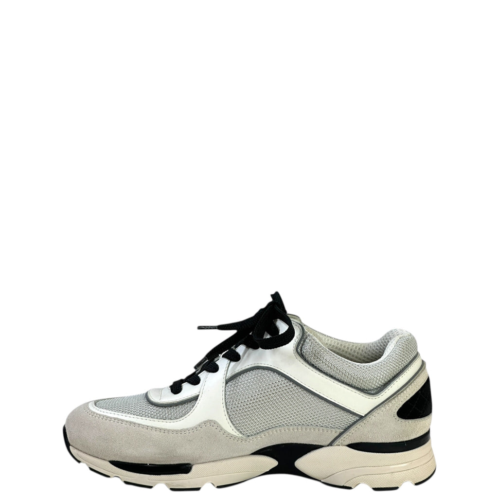 Chanel Low Top Trainer Sneakers White Black Size 37.5