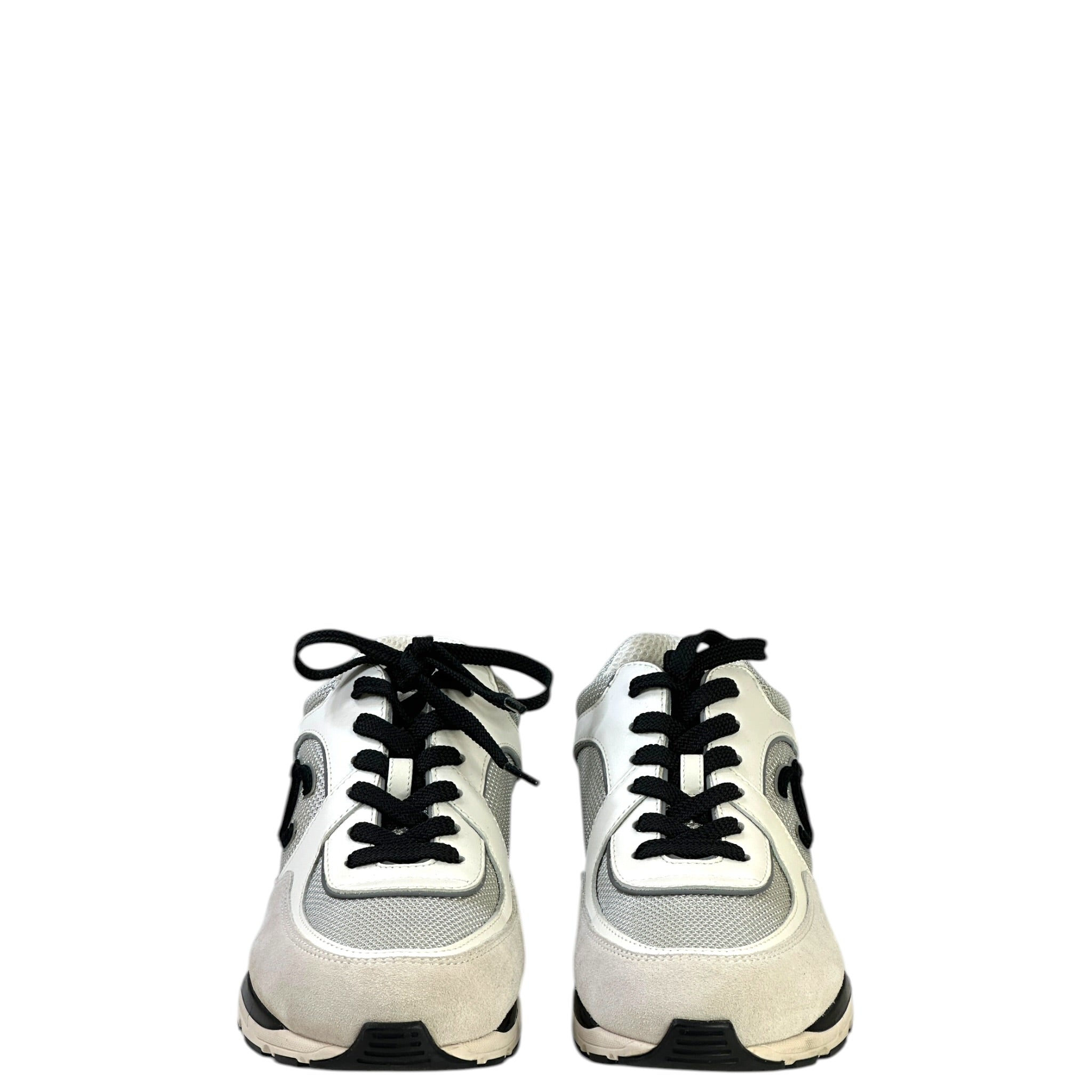 Chanel Low Top Trainer Sneakers White Black Size 37.5