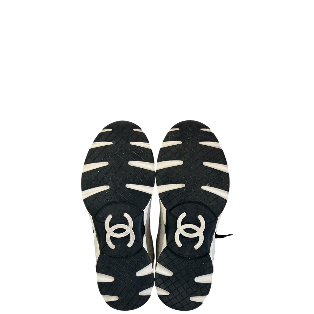 Chanel Low Top Trainer Sneakers White Black Size 37.5